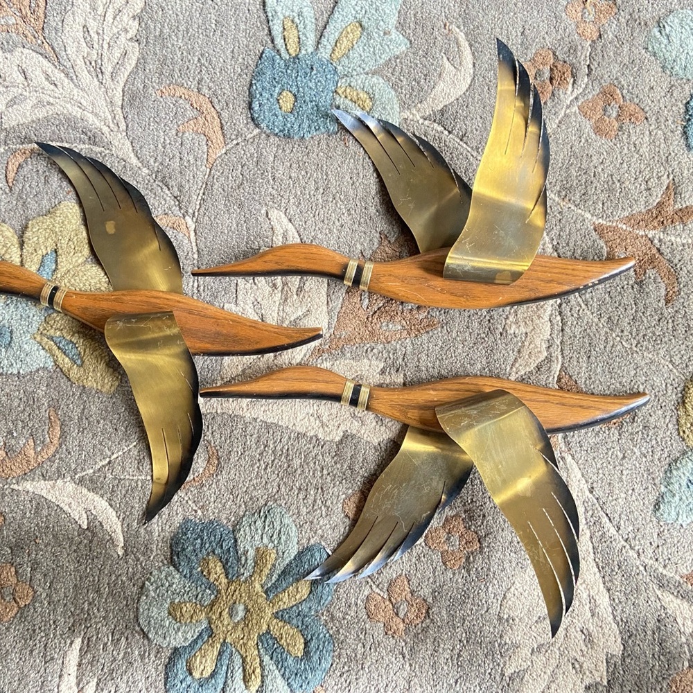 Brass and Wood Geese Wall Decor